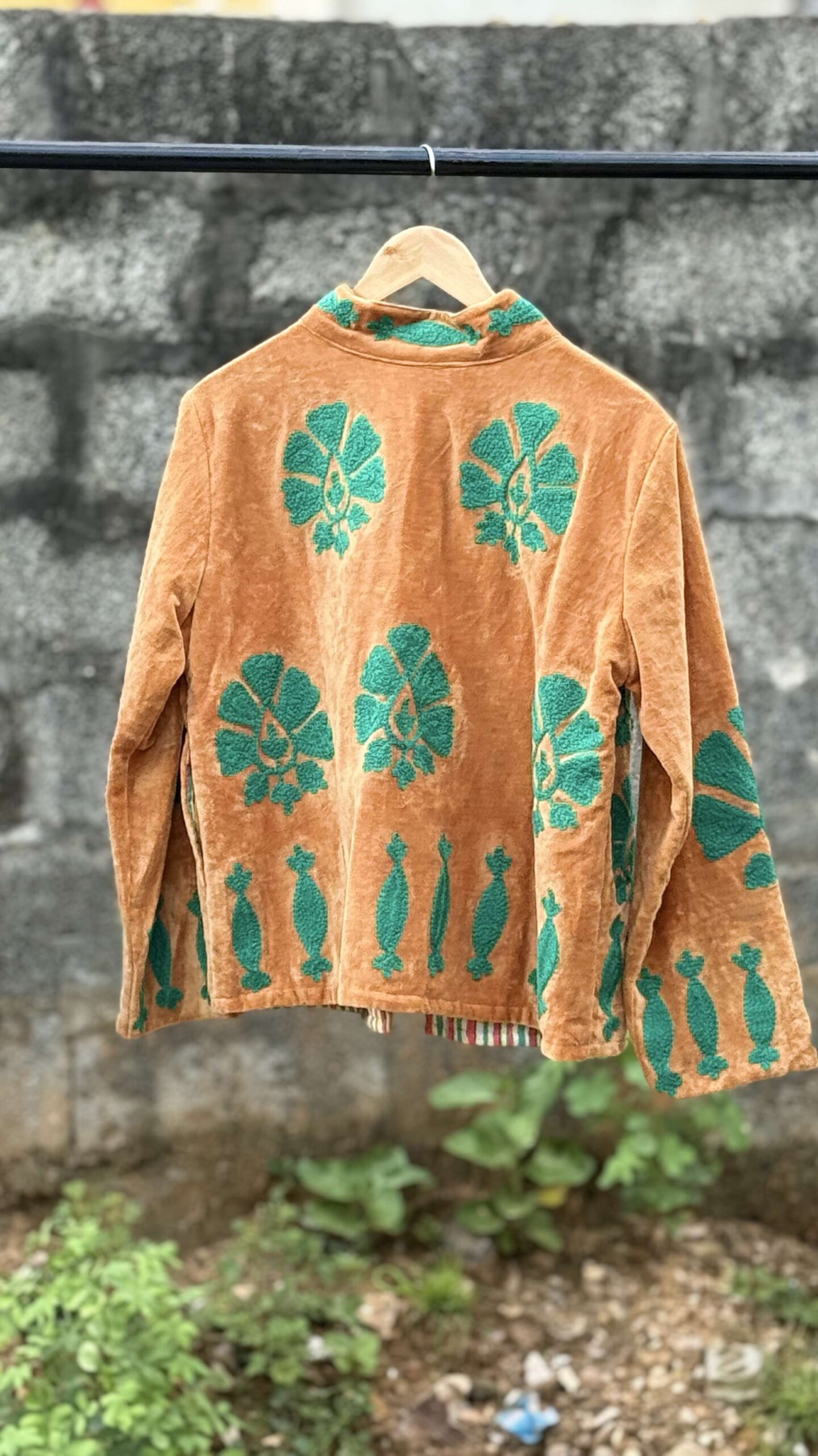 Womens Rust Velvet Embroidered Jacket with Floral Design - Image 4