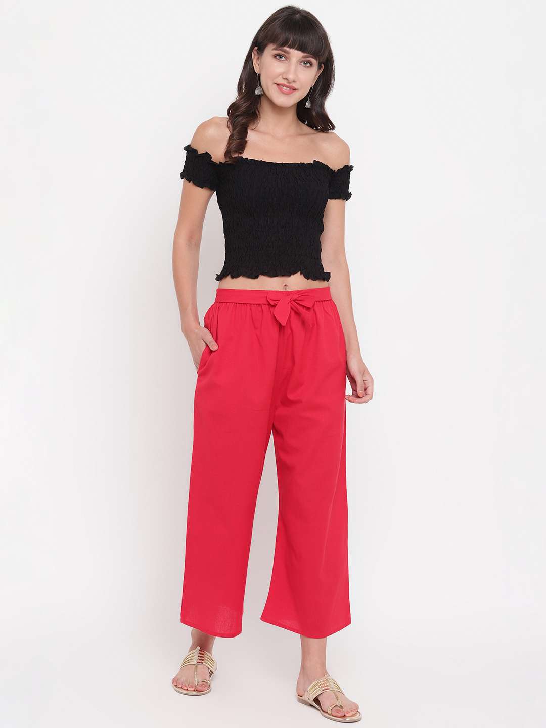 Women's Rayon Solid Off-Shoulder Smocked Crop Top Short Sleeve Casual Styles Tank Top (FREE SIZE) Multi18 - Image 3