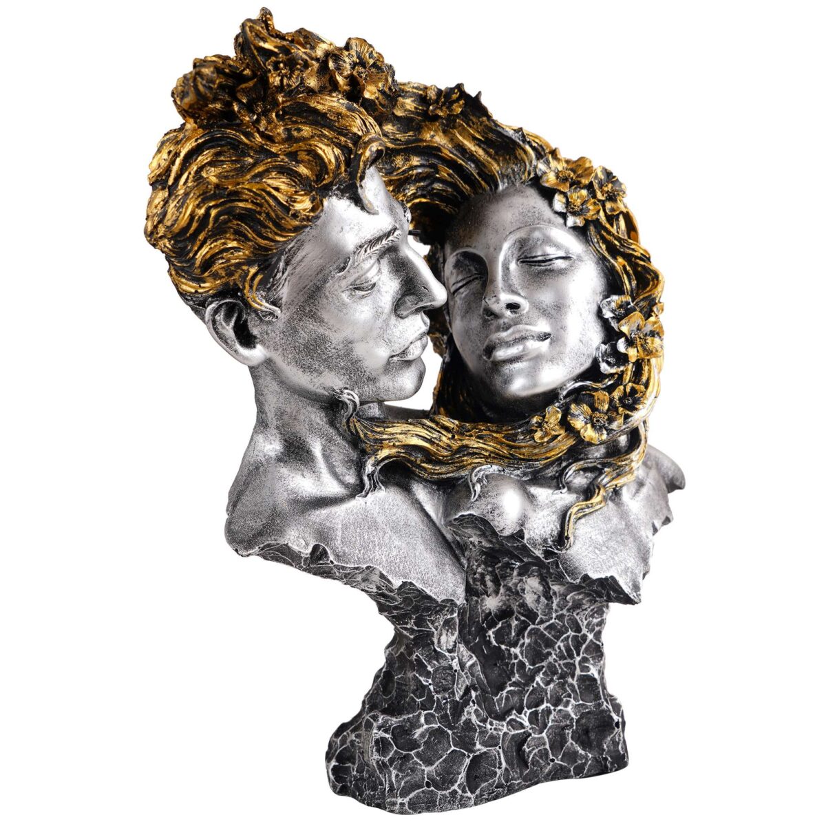 Love Couple Face Statue silver and golden Showpiece for Home Decor Valentine Day Gift | Resin Decorative Showpiece showpiece - Image 4