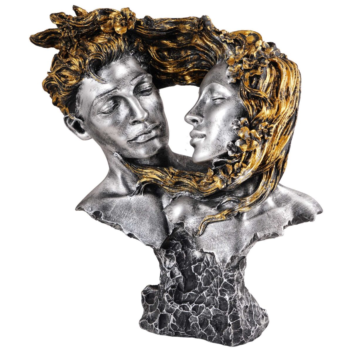 Love Couple Face Statue silver and golden Showpiece for Home Decor Valentine Day Gift | Resin Decorative Showpiece showpiece - Image 2